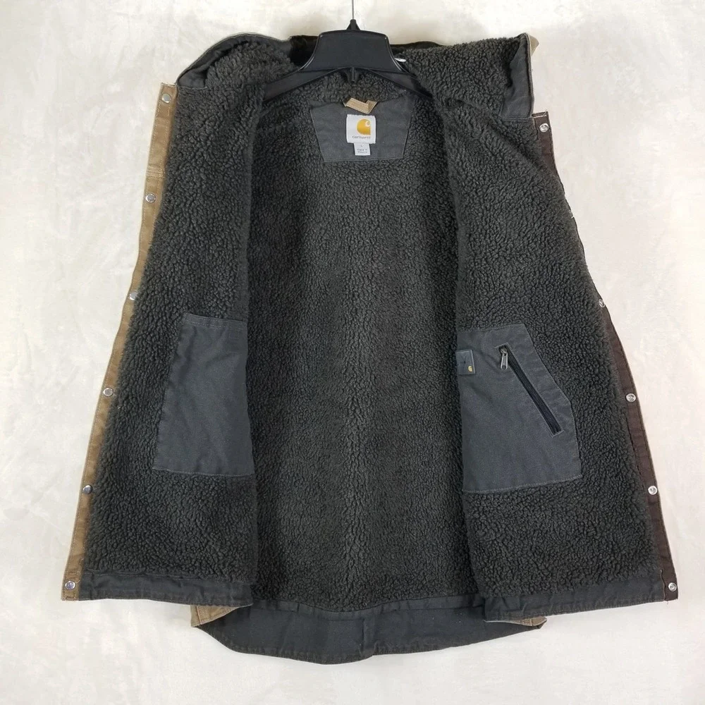 Carhartt Hooded Vest Mens‎ Large Brown Sherpa Lined Duck Canvas 100114 903